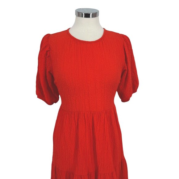 Desigual Open Back Neckline Maxi Dress Puff Sleeve Orange Size Medium - Picture 2 of 14